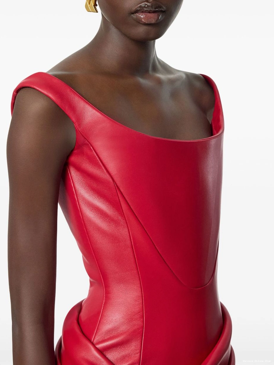 Cheap midi corset Women draped dress Versace leather 0801